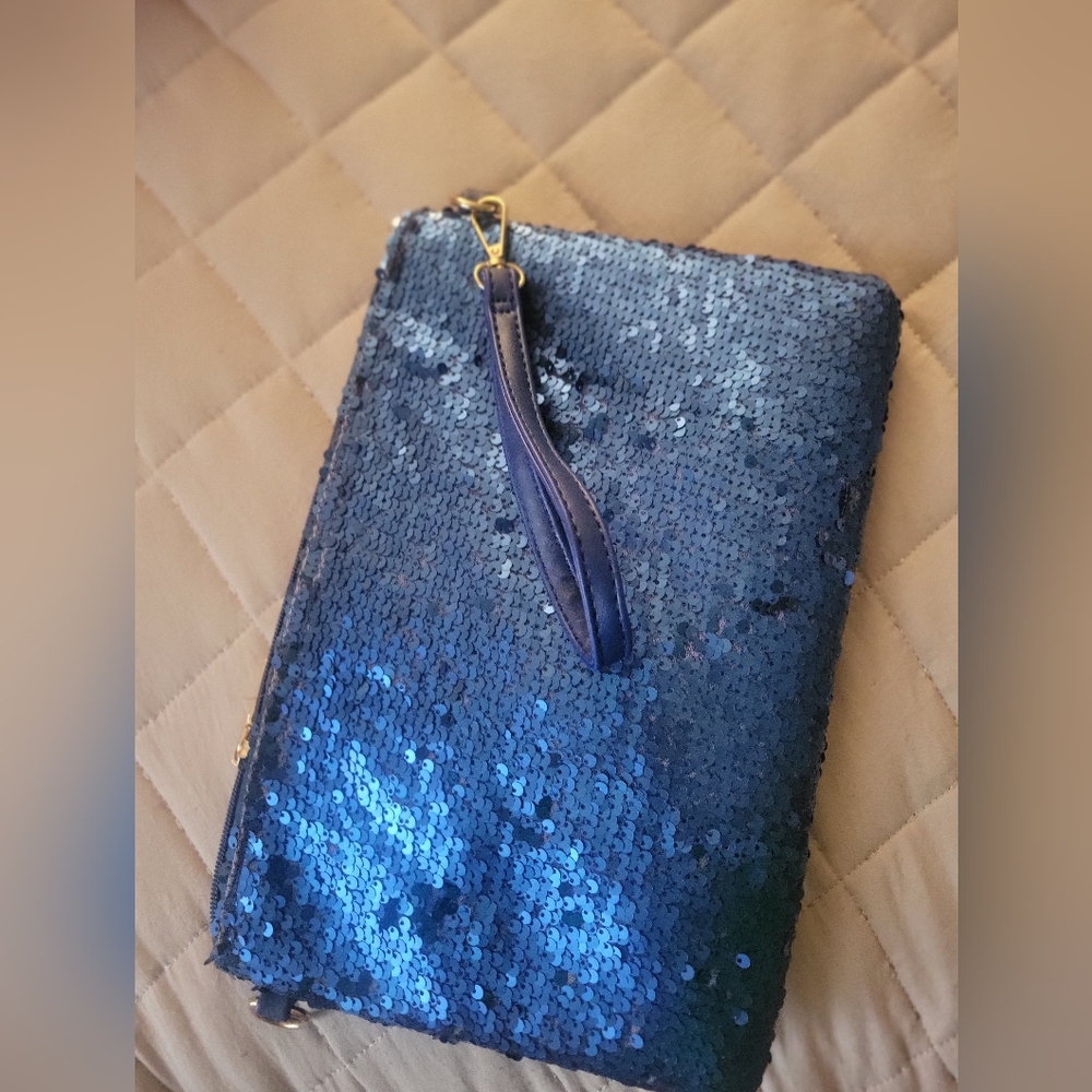 Sequins blue crossbody/wristlet